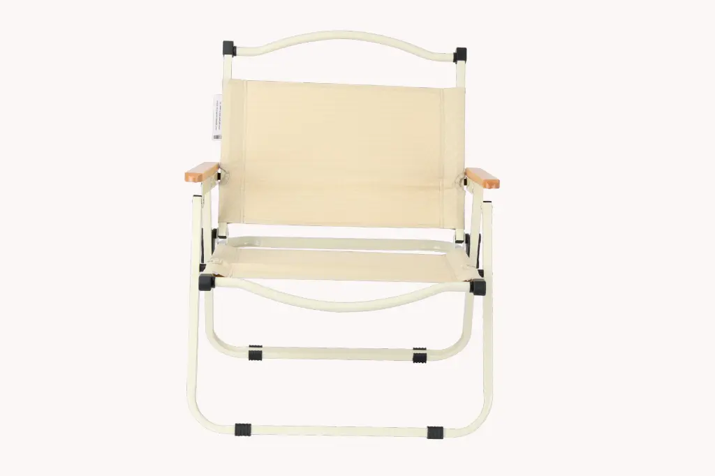FOLDING STEEL CHAIR WITH WOOD-ARM, BEIGE