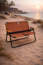 2-Seater Folding Chair with Wooden Armrests - Brown