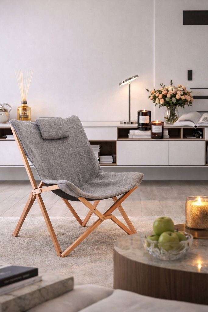 Wooden Folding Lounge Chair with Headrest - Model 3
