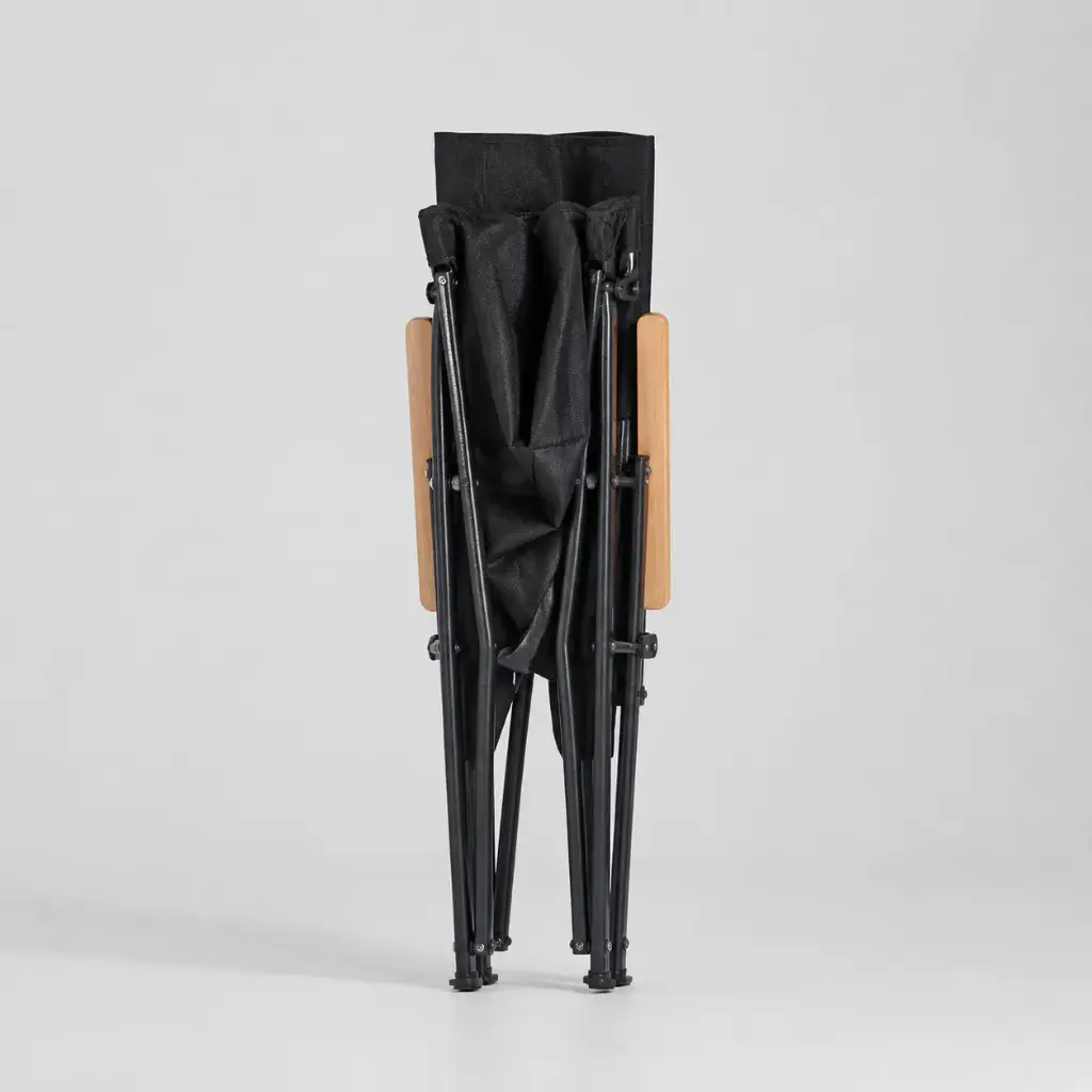 High-Back Aluminum Folding Chair with Wooden Armrests