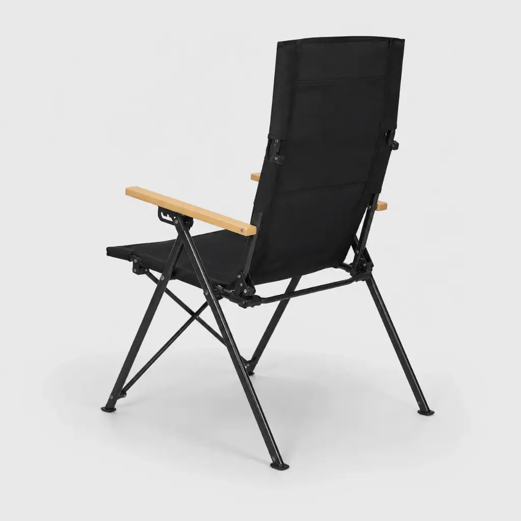High-Back Aluminum Folding Chair with Wooden Armrests