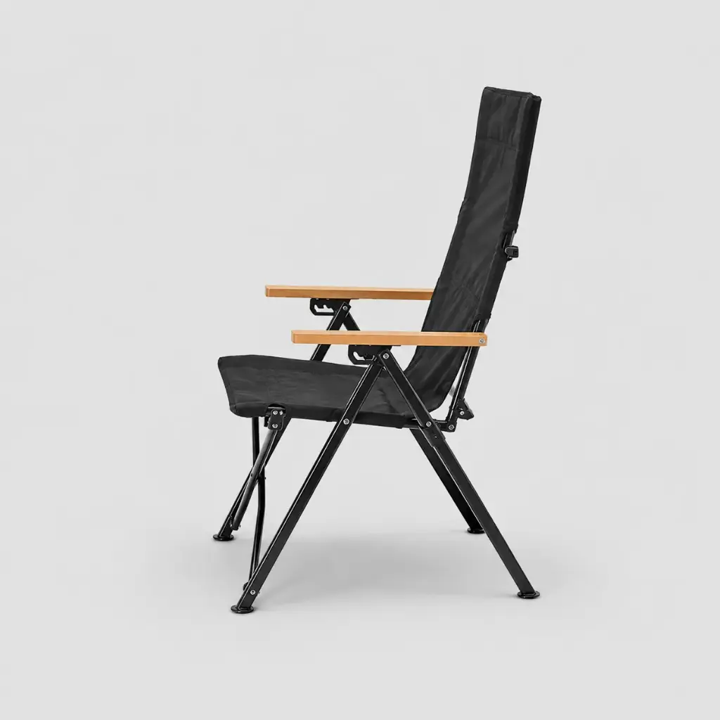 High-Back Aluminum Folding Chair with Wooden Armrests