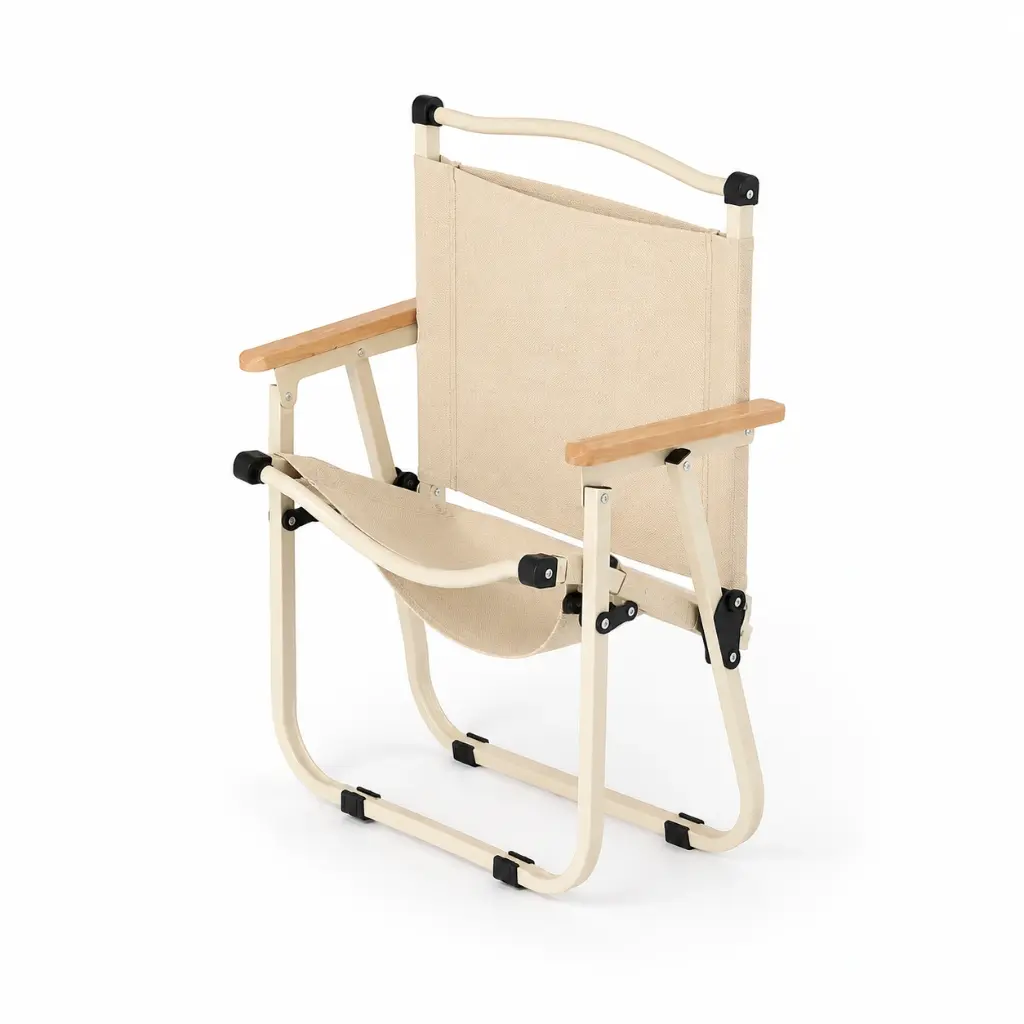 Steel Folding Chair with Wooden Armrests