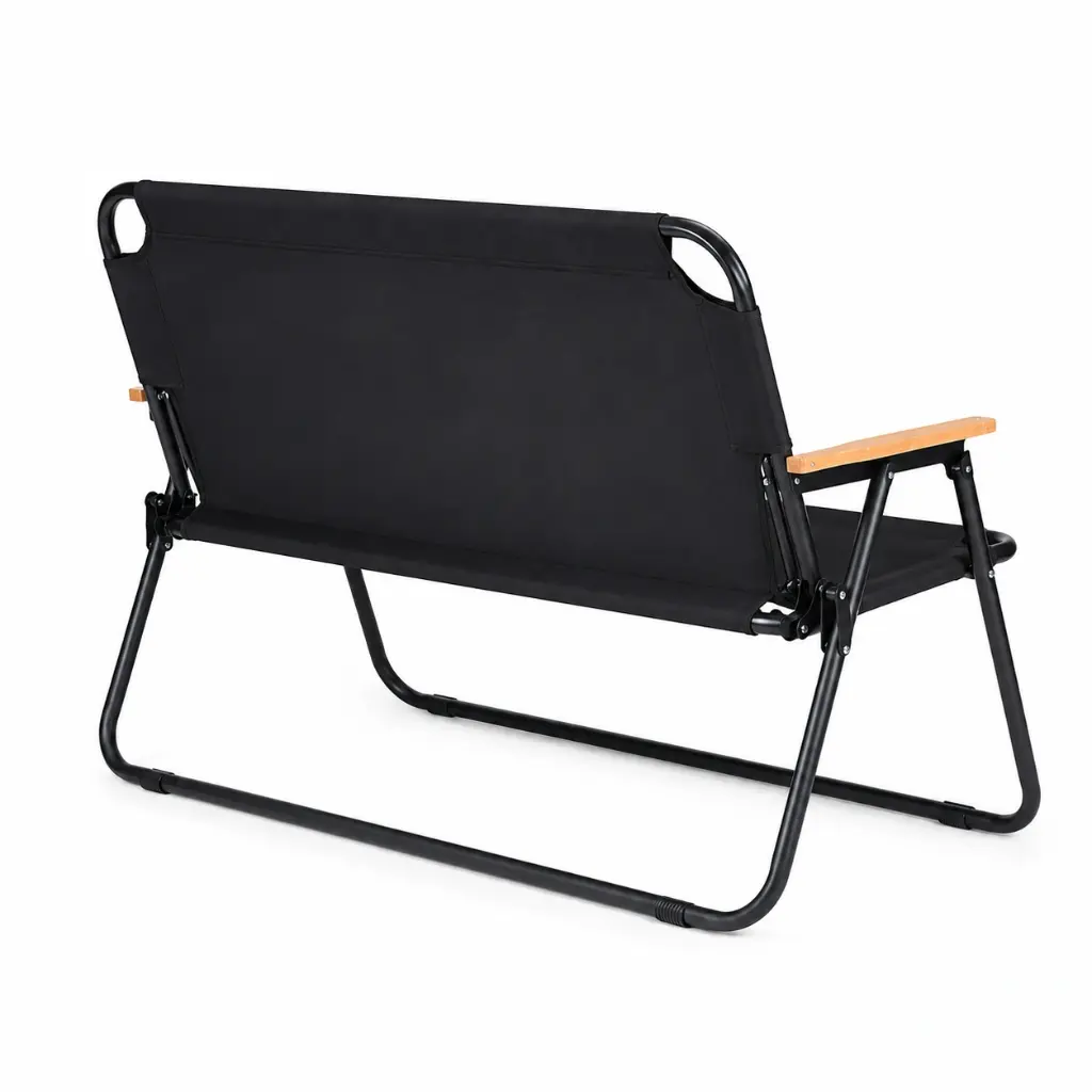 2-Seater Folding Chair with Wooden Armrests - Black