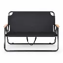 2-Seater Folding Chair with Wooden Armrests - Black