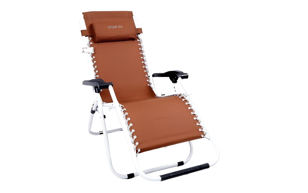 Reclining Folding Lounge Chair with Headrest - Brown