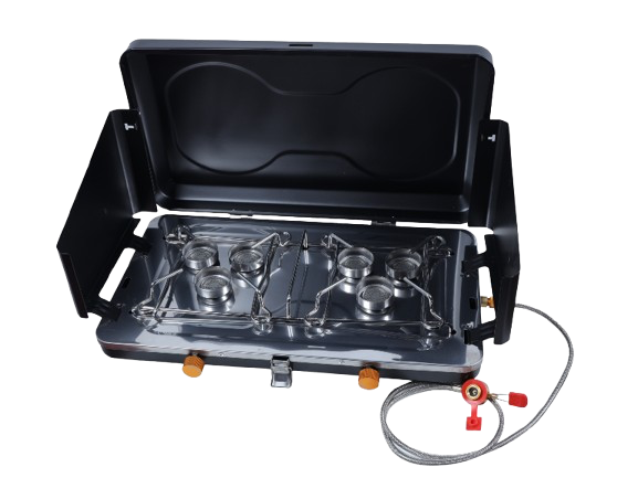 2-Burner Gas Stove with Wind Shield and 3-Flame Burners - Model 2