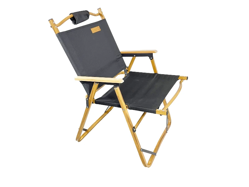 Wood-Grain Aluminum Folding Chair - Black