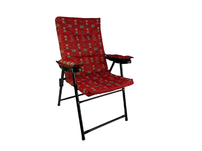 Cushioned Folding Chair with Armrests - Red