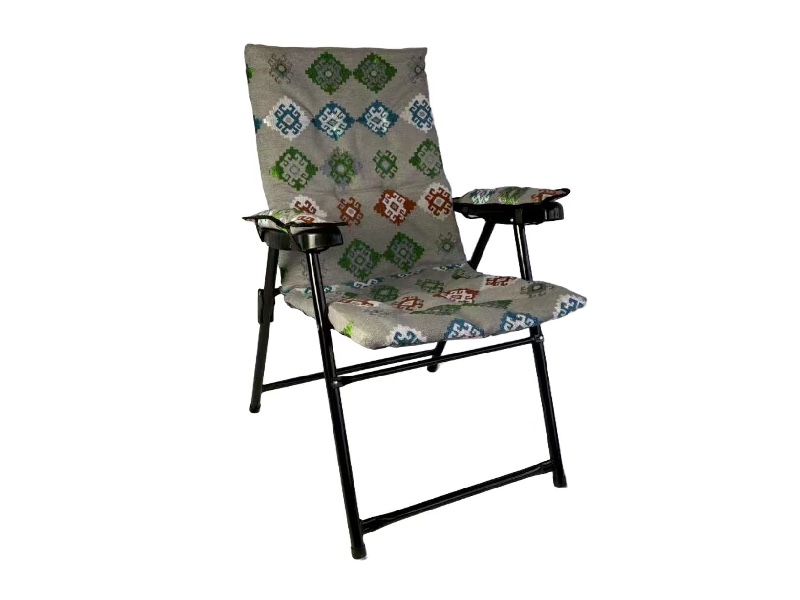 Cushioned Folding Chair with Armrests - Gray