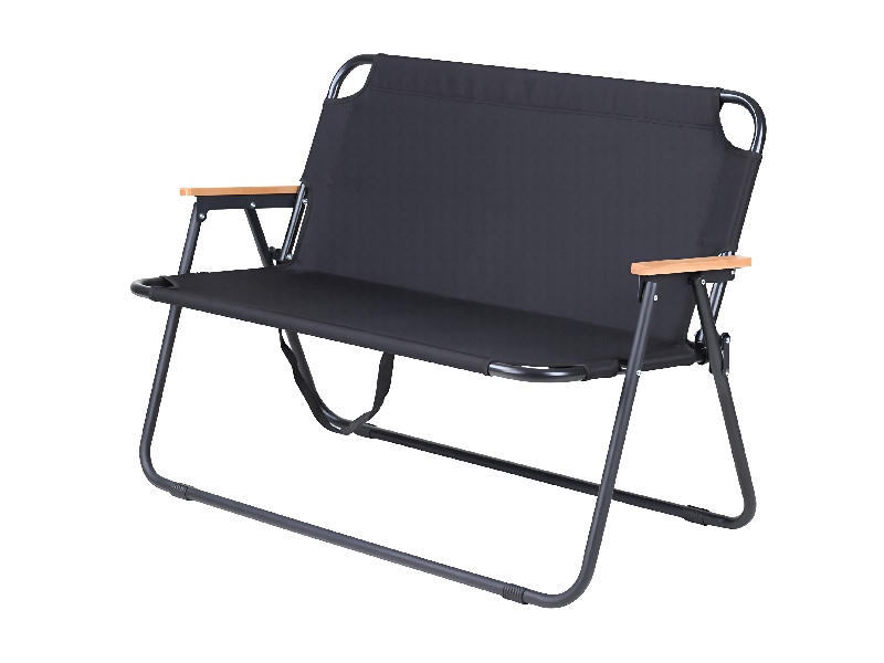 2-Seater Folding Chair with Wooden Armrests - Black